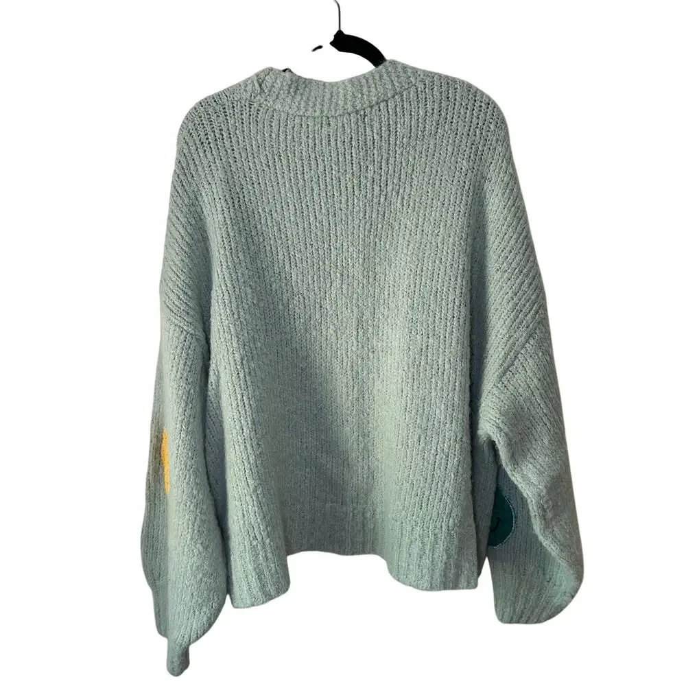 Davi & Dani Green Fuzzy Smile Face Kidcore Long Sleeve Cardigan 2XL - Picture 5 of 5
